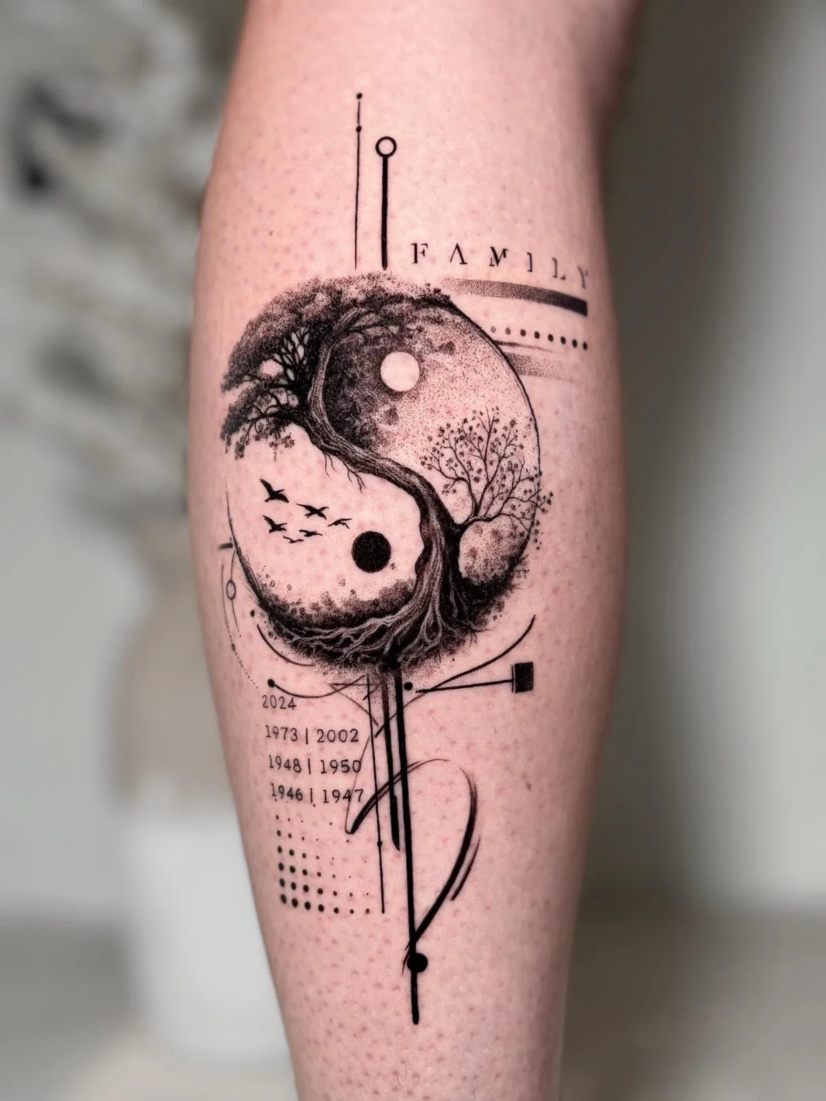 Fine line abstract tattoo on the arm