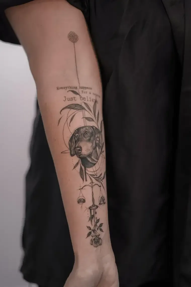 Fine line abstract tattoo on the arm