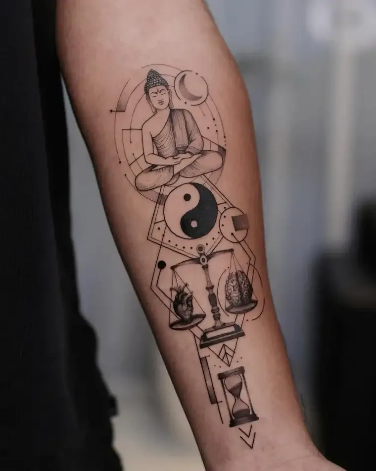 Fine line abstract tattoo on the arm
