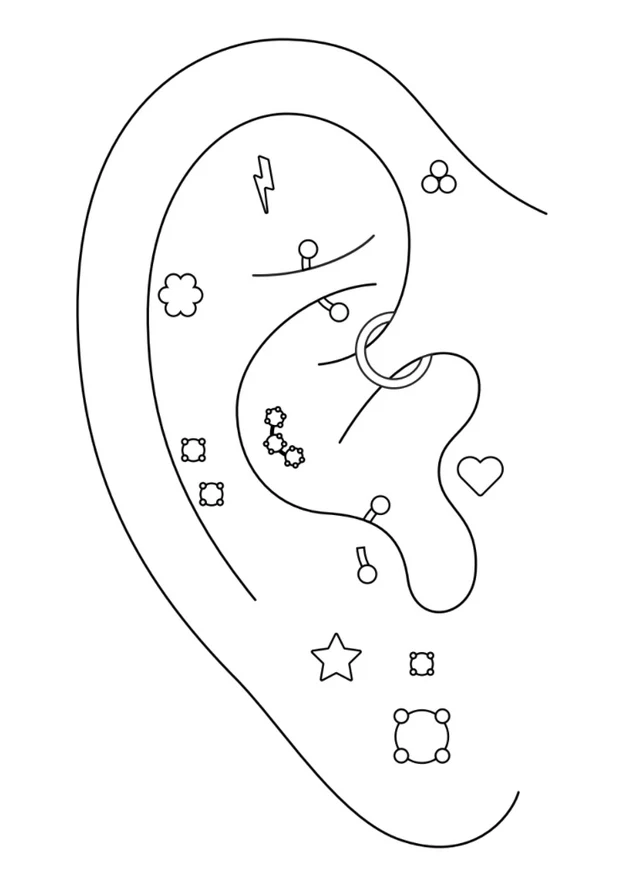 Diagram of ear piercing placements