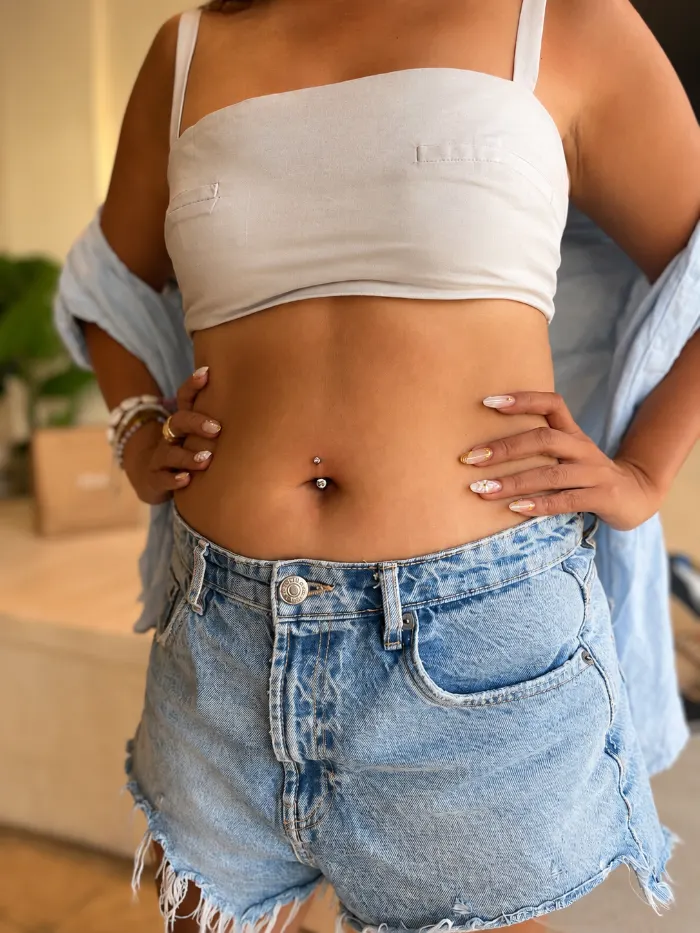 Navel piercing healed on a client