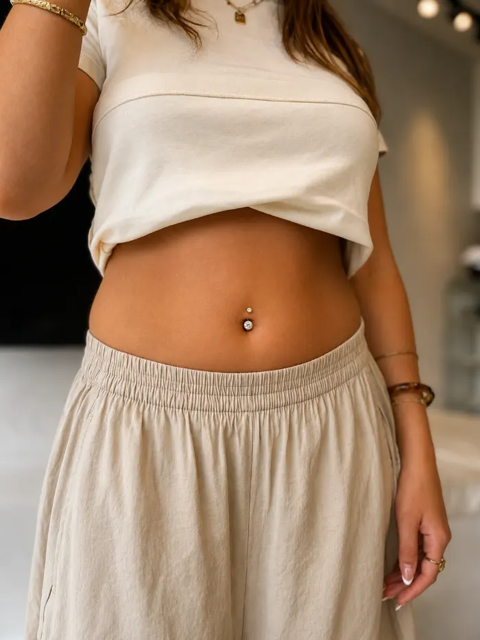 Navel piercing healed on a client