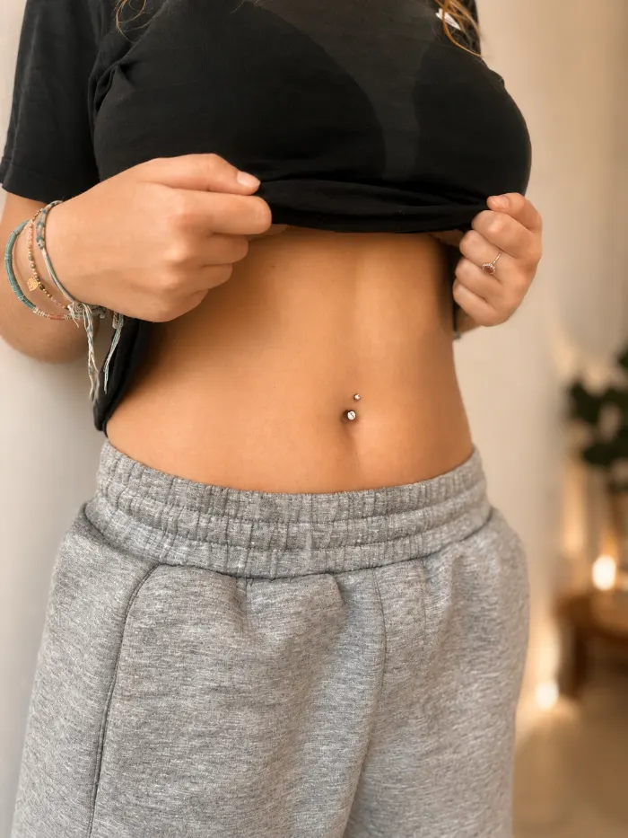 Navel piercing healed on a client