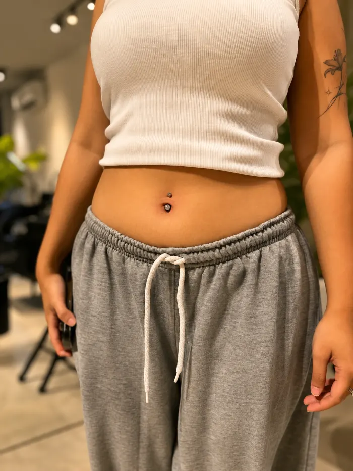 Navel piercing healed on a client