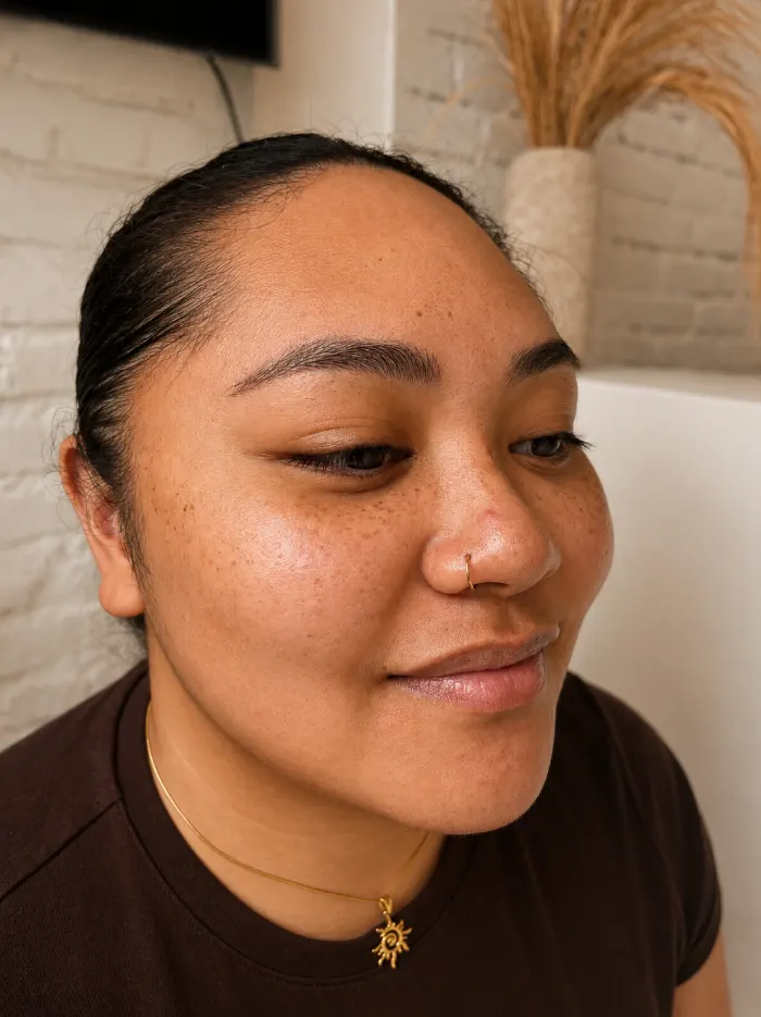 Nostril piercing healed on a client