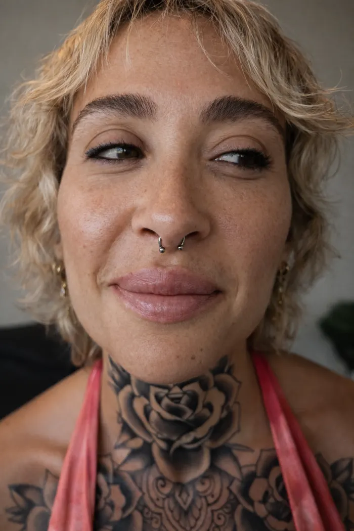 Septum piercing on a client