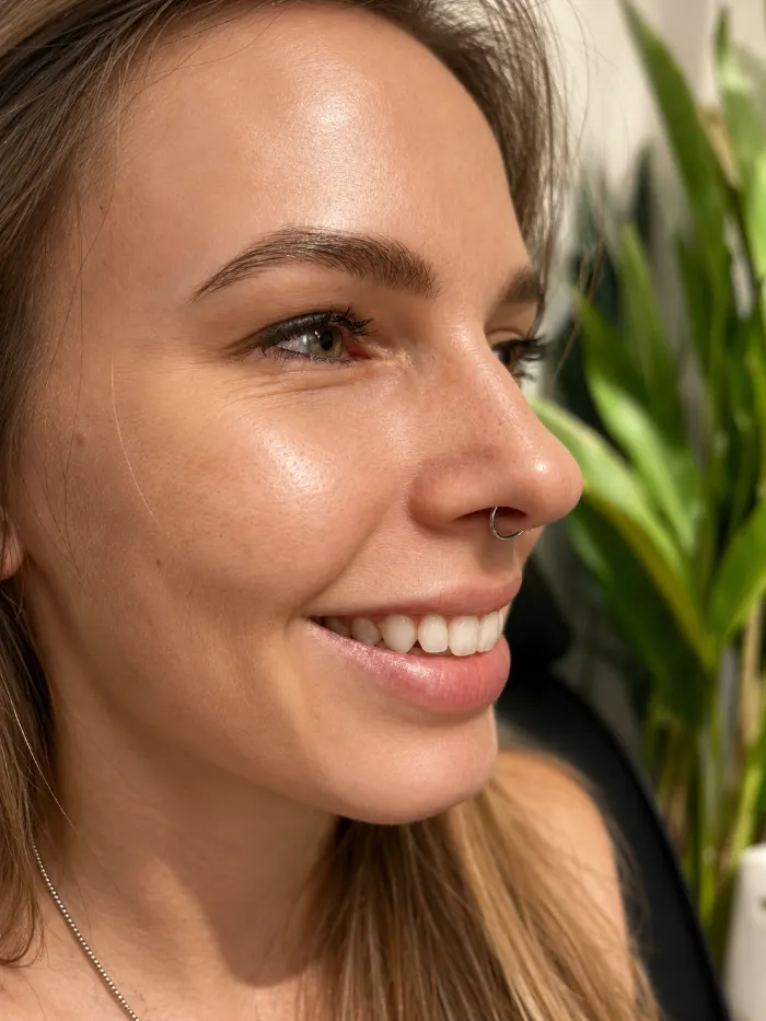 Septum piercing on a client