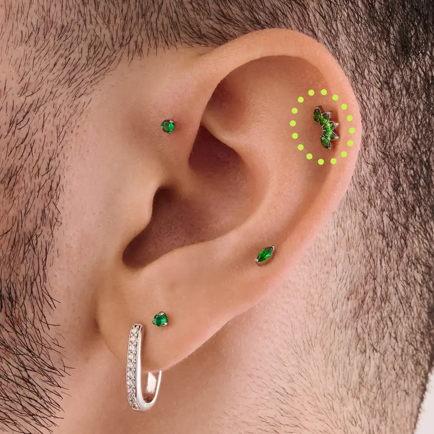 Helix piercing with a stud